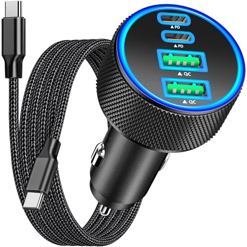 [Apple MFi Certified] iPhone 17 Car Charger, Rombica 4-Port 90W USB-C&USB-A Car Power Cigarette Lighter PD/QC Fast Car Charger + Type-C Braided Cord for iPhone 17/17 Pro/16 Pro/15/Galaxy S25/S24/Pixel