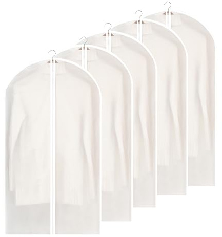 SQUASHIC Kleidersack Anzug 5 Stück 60×140 cm mit Reißverschluss | Hochwertige Kleidersäcke halbtransparent, große Kapazität-Kleiderhüllen Aufbewahrung für Kleider,Jacken,Hemden&Abendkleider