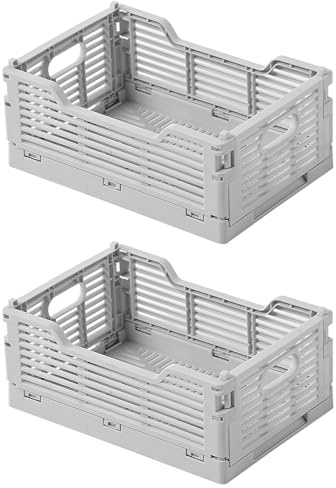 Spesh Kleine Klappbox 2 Stück Klappkiste Faltbar Aufbewahrungskörbe Stapelbar Aufbewahrungsboxen für Küche,Bad,Büro,Schrank(Grau, 22 * 15 * 9cm)
