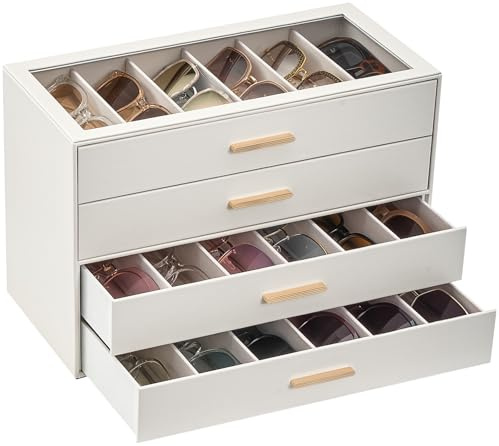 Lolalet Sunglasses Storage Box, Eyewear Eye Glass Sunglass Organizer with Clear Top Lid Display Holder Case for Multi Pair