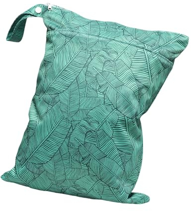 Hixingo Green Plant Pattern Wet Bag, Large Waterproof Wet Dry Bag, Reusable Nappy Stuff Sack with Double Zipper Pockets, Children's Items Dry Sack,for Clothes,Swimming,Travel (Plants 2,6 Pieces)