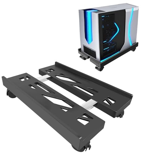 QQdou PC Ständer für PC-Tower, Verstellbarer Universal Desktop Computer Tower Stand, Mobiler CPU Halterung Unter dem Schreibtisch, mit rollenden feststellbaren Lenkrollen(Schwarz-A)