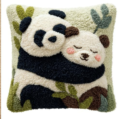 Taxpy Knüpfkissen-Set Panda Latch Hook Kissen Set 17X17 Zoll-Diy Strick-Kissenbezug Für Wohnzimmer & Schlafzimmer Dekoration Teppich-Set Für Anfänger Erwachsene 43 X 43 Cm