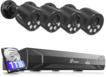 Loocam Wired PoE CCTV Camera System, 4pcs 4MP PoE Security Cameras | 100ft Night Vision, H.265+ 8CH 3K Home Surveillance NVR with 1TB HDD for 24/7 Recording, Human Detection, Indoor&Outdoor