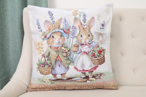 textile idea Kissenbezug 45x45 Gobelin, Deko Kissen mit Ostern Motiv, Kissenhülle, Dekokissen, Sofakissen, Festliche Hausdekoration - Ostergeschichte 1 STK.