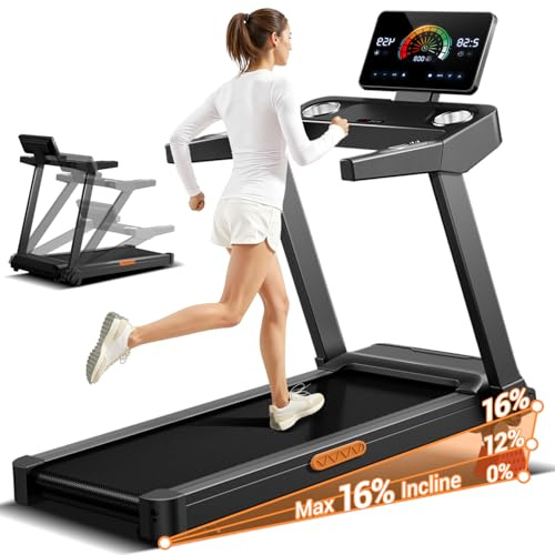 UMAY Tapis Roulant Salvaspazio con 16% Pendenza, 14KM/H,3.5HP | Tapis Roulant Elettrico Pieghevole con Cardiofrequenzimetro, Tapirulan da Casa 3.5HP con Display LED, 180 kg