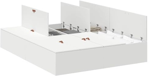 mtlskopl Stauraumbett Weiß 140 x 200 cm Holzwerkstoff Modernes Design Robustes Lattenrost Doppelbett für Schlafzimmer Gästezimmer Stadtwohnung