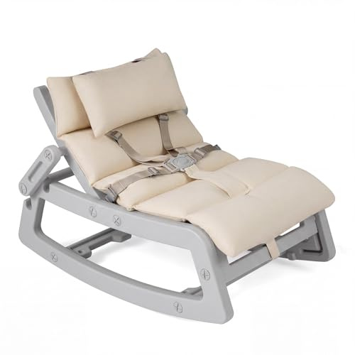 COSTWAY Kids Rocking Chair, Indoor Outdoor Toddlers Rocker with Adjustable Backrest, Removable Washable Cushion and Safety Harness, Children Recliner for 6+ Months Boys Girls (Grey)