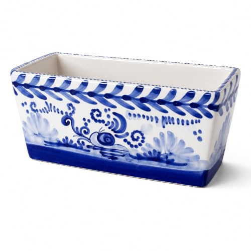 Ceracor Ceramicas Jardinera cerámica Cobalto Azul y Blanca 30 x 13 x 12 cm, macetero Rectangular Decorado