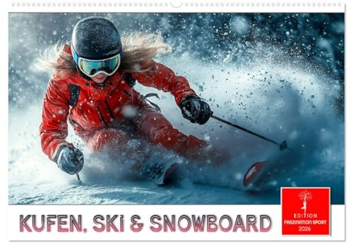 Kufen, Ski & Snowboard (Wandkalender 2026 DIN A2 quer), CALVENDO Monatskalender: Atemberaubende Action in Eis und Schnee. (CALVENDO Sport)