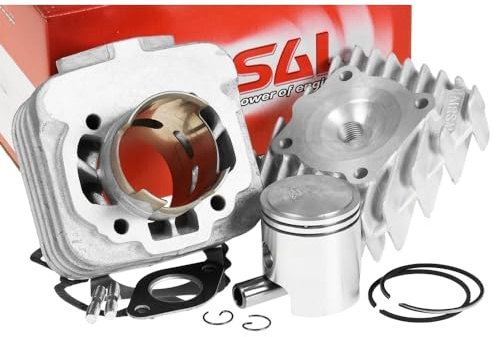 Zylinderkit Airsal Alu-Sport 70cc für Piaggio, Diesis, Fly, Free, Liberty, NRG MC2, MC3, S, Sfera, Storm, TPH, Zip Base SSL, Vespa , ET2, LX, LXV, Gilera Stalker, Easy Moving, ICE, Derbi, Atlantis (ab 2002), Boulevard, Bullet 50 | Sportzylinder Aluminium, 46mm Bohrung, 12mm Kolbenbolzen; kompatibel mit Piaggio Liberty, NRG MC2, Sfera, Storm, Zip Base SSL