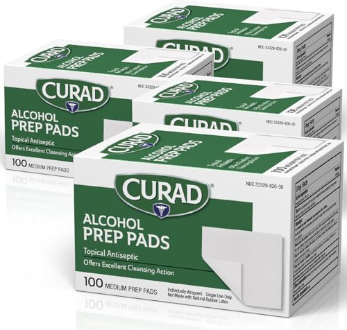 Curad Alcohol Swabs Antiseptic Prep Wipes 400 Count Sterile Medium Pads Individually Sealed - Ideal For Pre-Injection Skin Prepping