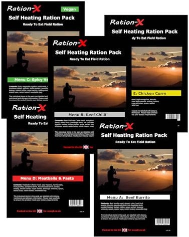 Pack of 5 Self Heating Field Ration Packs - Ready To Eat Meals Menus A, B, C, D & E