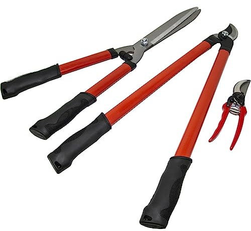 BARGAINS-GALORE Set Of 3 Garden Prunning Set - Extend Garden Tree Trimmer Branch Bypass Pruner Cutter Secateur | Easy Effortless Cut Sharp Blade for Precise Gardening | Durable & Long Lasting