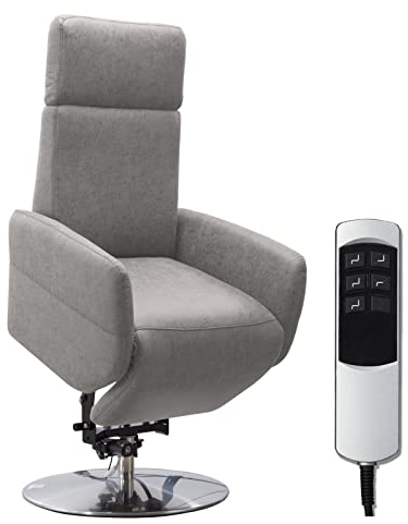 Cavadore TV-Sessel Cobra / Fernsehsessel mit 2 E-Motoren, Akku und Aufstehhilfe / Relaxfunktion, Liegefunktion / Ergonomie M / 71 x 110 x 82 / Lederoptik Hellgrau