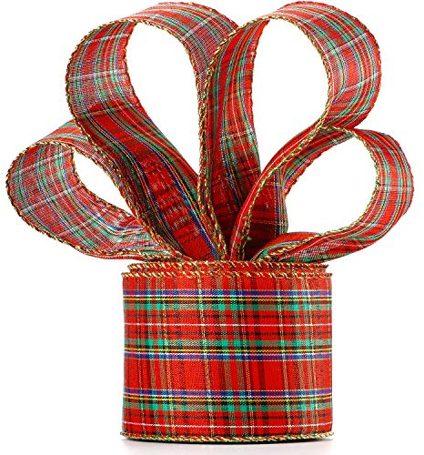 6,3 cm in Breite Rot und Grün Plaid Sackleinen Band Gingan Verpackung Band mit Spule, Weihnachten Buffalo Plaid Band für Weihnachten Dekoration Geschenk Verpackung Party Dekoration (10 Meter Lang)