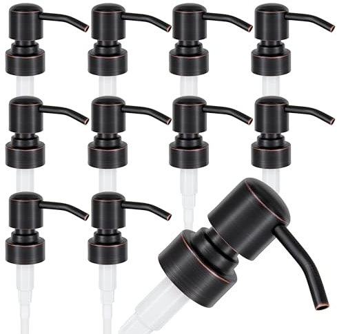 ALTGLAS 10 Stück von Seifenspender Pumpkopf Zagreb - Edelstahl Pumpaufsatz mit 28mm Gewinde als Ersatz Pumpe und Upcycling Seifen Spender (Schwarz mit Kupfer Öl-Schliff)