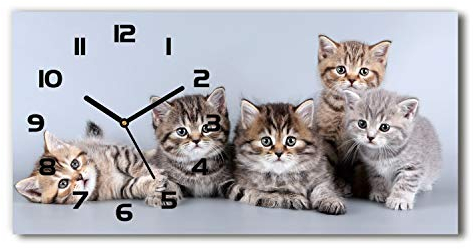 Tulup Wanduhr aus Glas 60x30 cm Glas Uhr Bild Glasuhr Gehärtetes Glas Küchenuhren - Schwarze Zeiger - fünf Katzen
