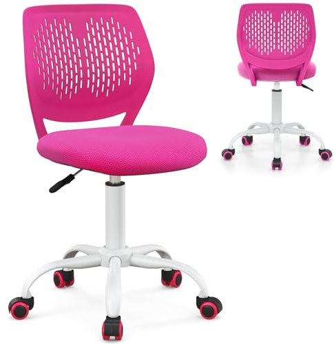 GYMAX Kids Desk Chair, Height Adjustable Study Chairs with PU Casters, Gas Lift, Children Swivel Computer Chair for School Home, Load Capacity 110kg (Rose)