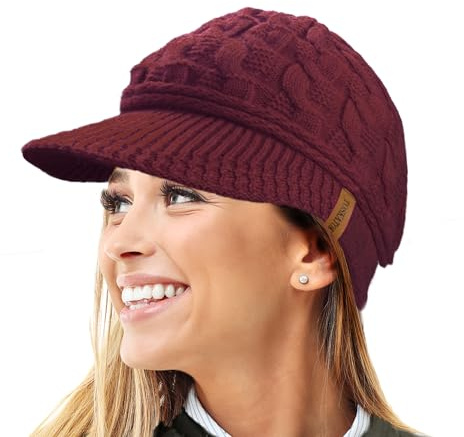 TOSKATOK Damen Schirmmütze Zopfmuster Warm R80 Teddyfleece Gefütterte Mütze Wintermütze