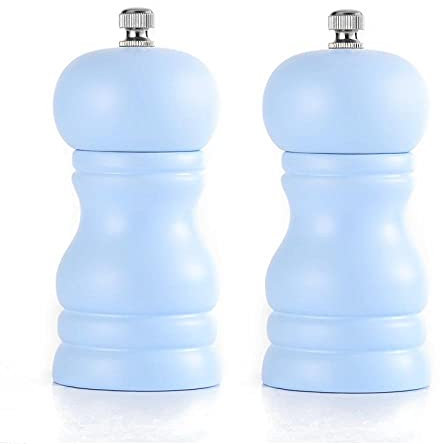 Macina Sale e Pepe, Manual Saliera e Pepiera Macinaspezie in Legno, Macinapepe Regolabile Macinino con Nucleo in Ceramica per Cucina Casa 4 Pollice(Confezione da 2)-Blu