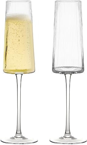 Anton Studio Designs Empire Handmade Champagne Flutes Perfect Party Tableware for Weddings and Celebrations - 250 ml - Clear - Set of 2 Elegant Champagne Glasses