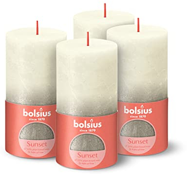 Bolsius Rustik Stumpenkerzen - Fading Metallic - Elfenbein & Champagner - 4er Pack - 13 x 7 cm - Lange Brenndauer - Haushaltskerze - Enthält Natürliches Pflanzenwachs - Ohne Palmöl