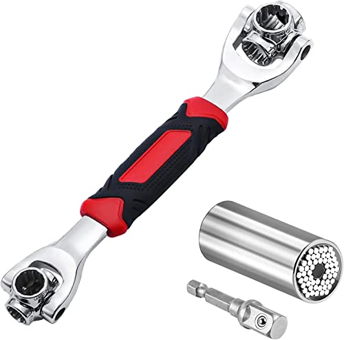 inheming Schraubenschlüssel 48 in 1Steckschlüssel, Multifunktionsschlüssel Werkzeug mit 360 Grad Drehkopf & 7-19mm Steckschlüssel,Universal Möbel Auto Reparatur(Rot)