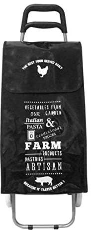 ADOB Einkaufstrolley Einkaufswagen Food Black 50 Liter, 2 leise Gummiräder, extra Reissverschlussfach, klappbar, 91903