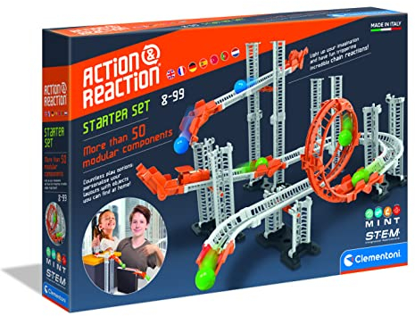 Clementoni 59302 Action & Reaction Starter Set, mehrteiliger Bausatz zum Konstruieren Einer Kugelbahn, Spielzeug für Kinder ab 8 Jahren