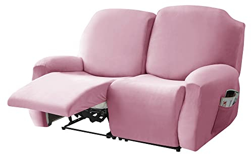 Highdi Stretchhusse für Relaxsessel Komplett Sesselschoner, Stretch Relaxsessel Bezüge - Einfarbig Samt Elastisch Sesselbezug für Fernsehsessel Liege Sessel (Rosa,2 Sitzer)