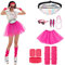Cckuu Hot Pink 80s Fancy Dress for Women & Girls: Waterproof Bumbag, Headband, Wristbands, Leg Warmers, Earrings, Sunglasses & Accessories for Neon 80s Fun Run Teams