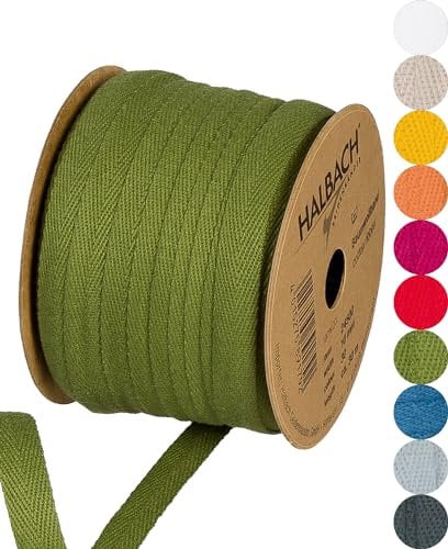 Halbach Seidenbänder - Ruban en coton 10 mm x 30 m - Pour bricolage et couture - Vendu au mètre - Ruban en tissu pour décorations - 100% coton - Pour toutes les occasions - Vert sauge