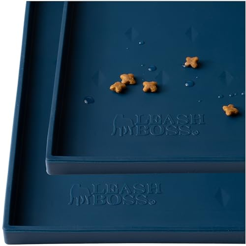 Leashboss Hundefuttermatten für Futter- und Wassernäpfe, Dicke, wasserdichte Silikon-Füttermatte für Böden, extra hohe erhöhte Kanten, Katzen- und Hunde-Tischset für Böden, spülmaschinenfest, 2 Stück