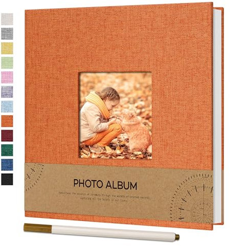 Vienrose Fotoalbum Selbstklebend Einkleben 10x15 Klein Leinen Photo Album mit 40 Weißen Seiten, Hochzeit Jahrestag Geburtstag Fotoalben mit Einem Kugelschreiber, 17x18cm, Rostiges Orange