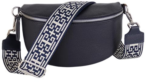 MIRROSI® Bauchtasche Damen, Echtleder, Made in Italy, Umhängetasche, Brusttasche, Crossbody Bag (1 Tasche & 2 Gurte) (Navy (Plus), Große Tasche (28x18x9cm))