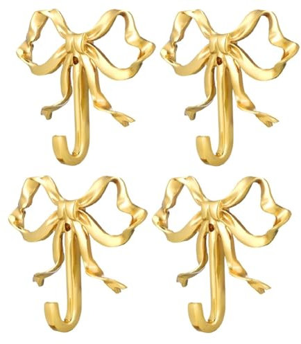 Putiqcher 4 Pack Gold Bow-Knot Hooks Brass Wall Hooks for Bathroom, Living Room, Kitchen Decor