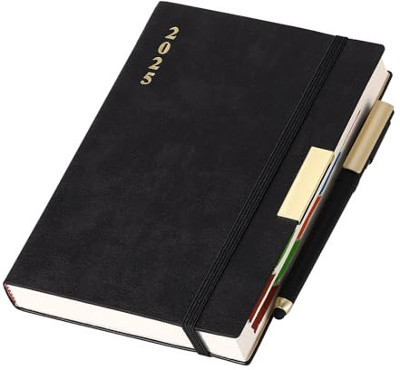 Terminplaner 2025, A5, Seite pro Tag, Terminplaner 2025 von Januar bis Dezember, Ganzjahresplaner 2025, Hardcover-Tagesplaner mit bunten monatlichen Registern, Stift (schwarz)