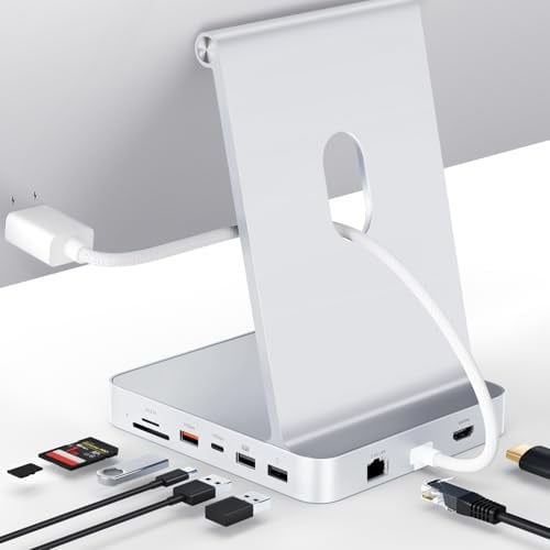 Minisopuru DS802PRO iMac Zubehör mit 4K @ 60Hz HDMI, USB C Laden, 2,5GbE, 4TB M.2 SSD Gehäuse, USB C Hub für iMac 61.0 cm M1/M3/M4, iMac Hub mit 4 USB, SD/TF, Audio | Silber