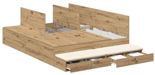 vidaXL Stauraum Bettgestell Eiche 140x200 cm Holzwerkstoff Reichlich Schubladen Modernes Design Einfache Montage Innen Schlafzimmer Möbel Schublade Minimalistisch Elegant Erwachsen