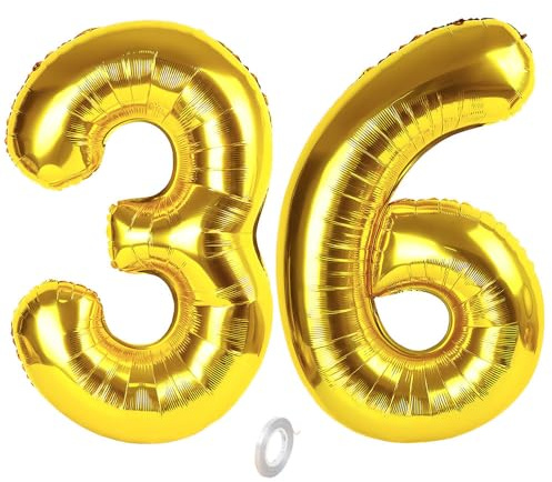 Balorise 40 Pouces Aluminium Ballon Géant Or Chiffre 36/63, Gonflable Hélium, Grand Numéro 0-9, 10-100 (101cm), Décoration de Doré Foil Ballons pour Fête d'anniversaire et Mariage