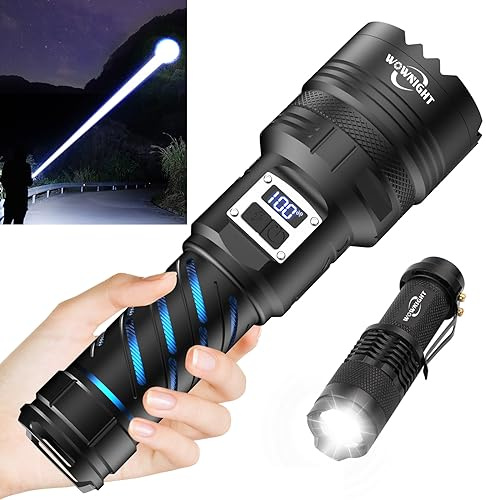 WOWNIGHT Torches LED Super Bright Rechargeable, Flashlight 1000000 Lumens Torches Battery Powered, Tactical Torch Rechargeable, Powerful Large Torch 2 Switches for Camping Dog Walking Emergency Gift