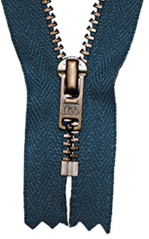 YKK Reißverschluss Jeansblau 10 cm für Hosen Hosenreißverschluss 4 mm Metallzähne brüniert/Dunkles Messing