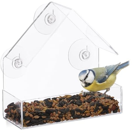 10er Set Fenster-Vogelfutterhaus, für Wildvögel, 3 Saugnäpfe, Futterstation mit Dach, HBT: 15 x 15 x 7 cm, transparent