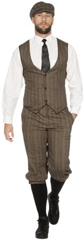 20er Jahre Anzug Knickerbocker Herren-Kostüm Braun-Beige Weste Schiebermütze The Roaring Twenties 20's, Größe:52