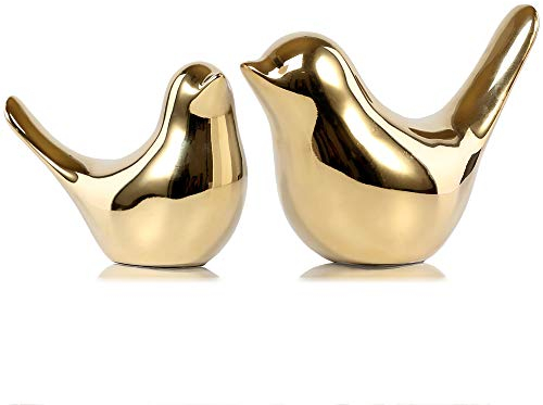 FANTESTICRYAN 2 Stück Tier Statue,Vogel Keramik Figuren Heim skulptur deko Moderne Stil für Dekoration Ornamente Wohnzimmer Schlafzimmer Büro Schreibtisch Schränke (Goldener)