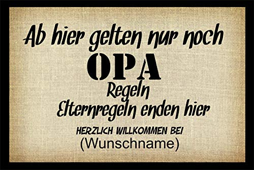 Crealuxe Fussmatte mit Wunschtext/Wunschname Ab Hier gelten nur noch Opa Regeln - 60x40 cm - Gummi Rückseite/rutschfest - Filzoberfläche - Bedruckte Türmatte - Innenmatte - Schmutzmatte