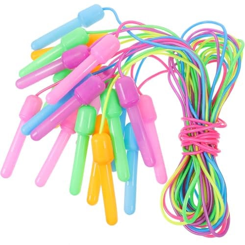STOBOK Adjustable Jumping Rope 10pcs, Plastic Handle Skip Rope School Exercise Game Kids Soft Skipping Rope Plastic Handle Jump Rope Fitness Sports Rope - Random Color, 300cm