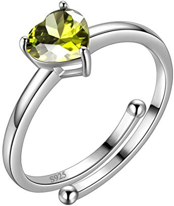 Aurora Tears August Birthstone Adjustable Rings Love Heart 925 Sterling Sliver Heart-shaped Birthstone Open Ring Birth Stone Jewelry Gifts for Women and Men DR0121A