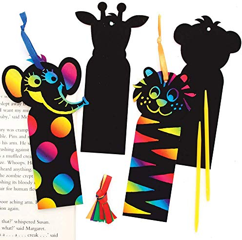 Baker Ross Kratzkunst-Lesezeichen, Dschungeltiere, 12er-Packung, Gravurkunst für Kinder, kreative Aktivitäten für Kinder, Kunst-Set für kreative Köpfe, FE204